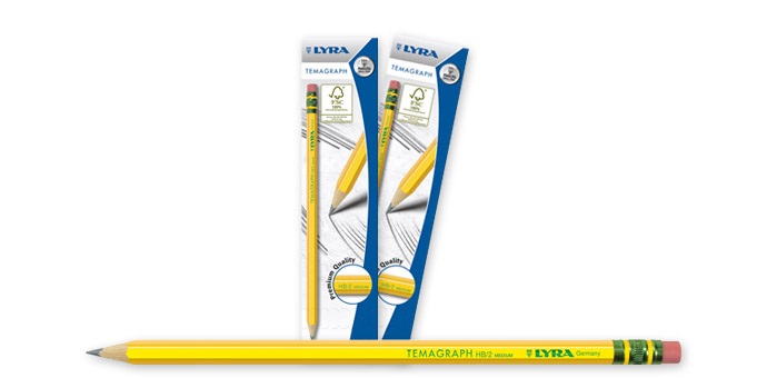 Lyra Matita di Grafite Temagraph 2B - Conf. 12 Pezzi, Corpo Esagonale, Mina Extra Resistente, Certificato PEFC