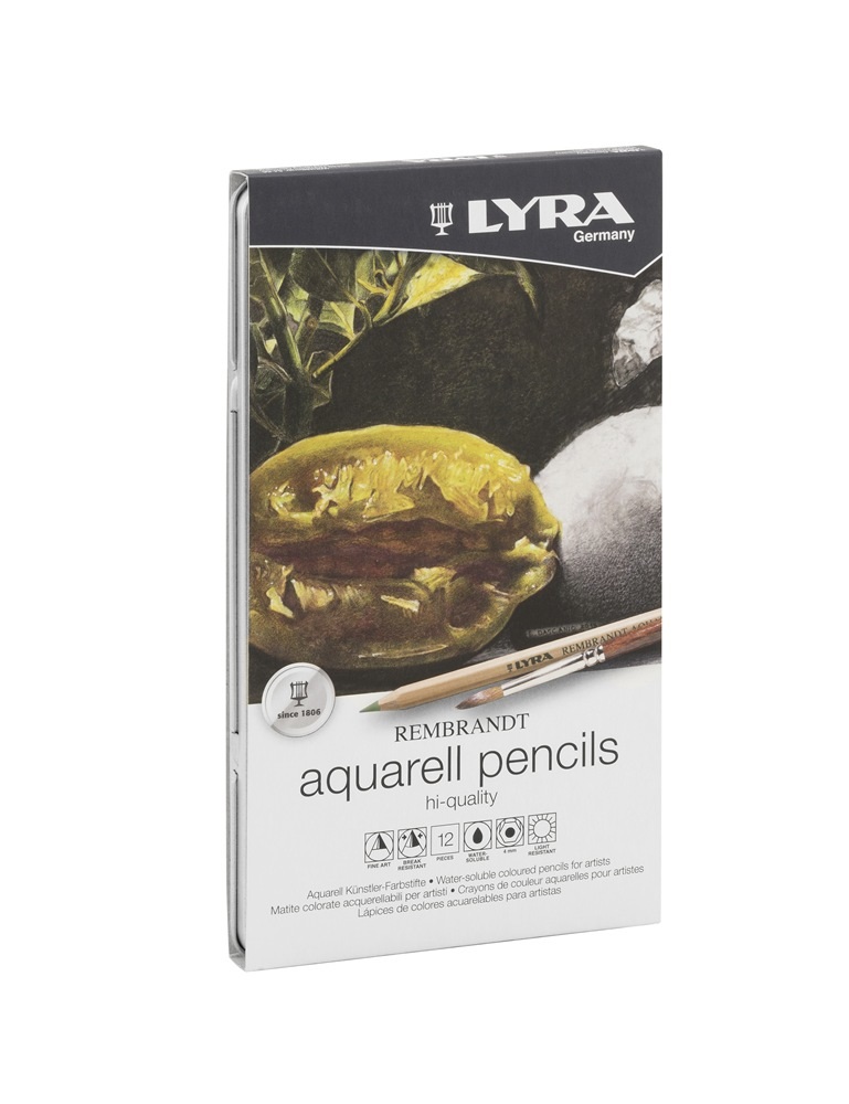 LYRA Rembrandt Aquarell - Scatola Metallo 12 Matite Acquerellabili, Mina 3,7 mm, Colori Assortiti, Alta Qualità per Uso Professionale