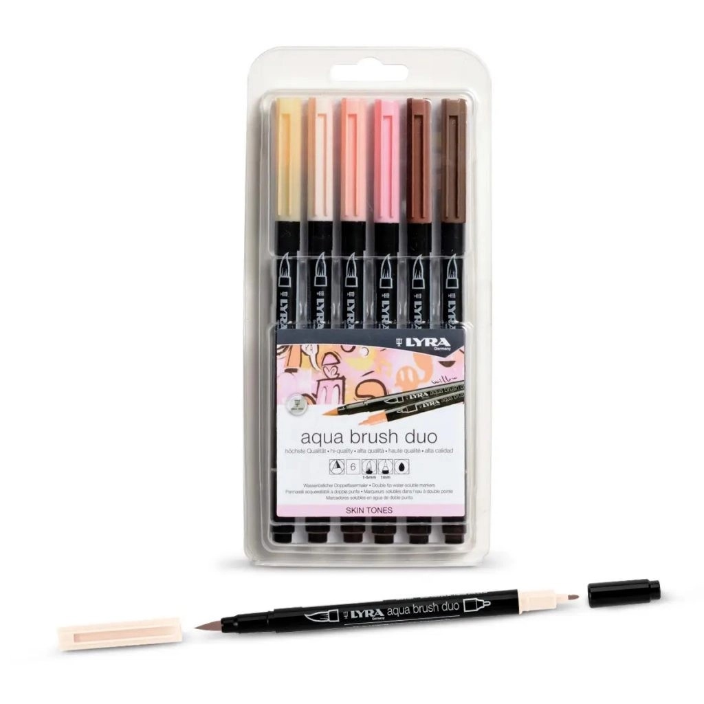 Lyra Aqua Brush Duo - Set 6 Pennarelli Acquerellabili Toni Pelle con Punta Fine e Punta Pennello