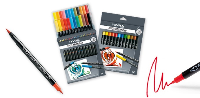 Lyra Aqua Brush Duo - Pennarelli a Doppia Punta 12 Pezzi, Punte 2 mm e 4 mm, Colori Acquerellabili