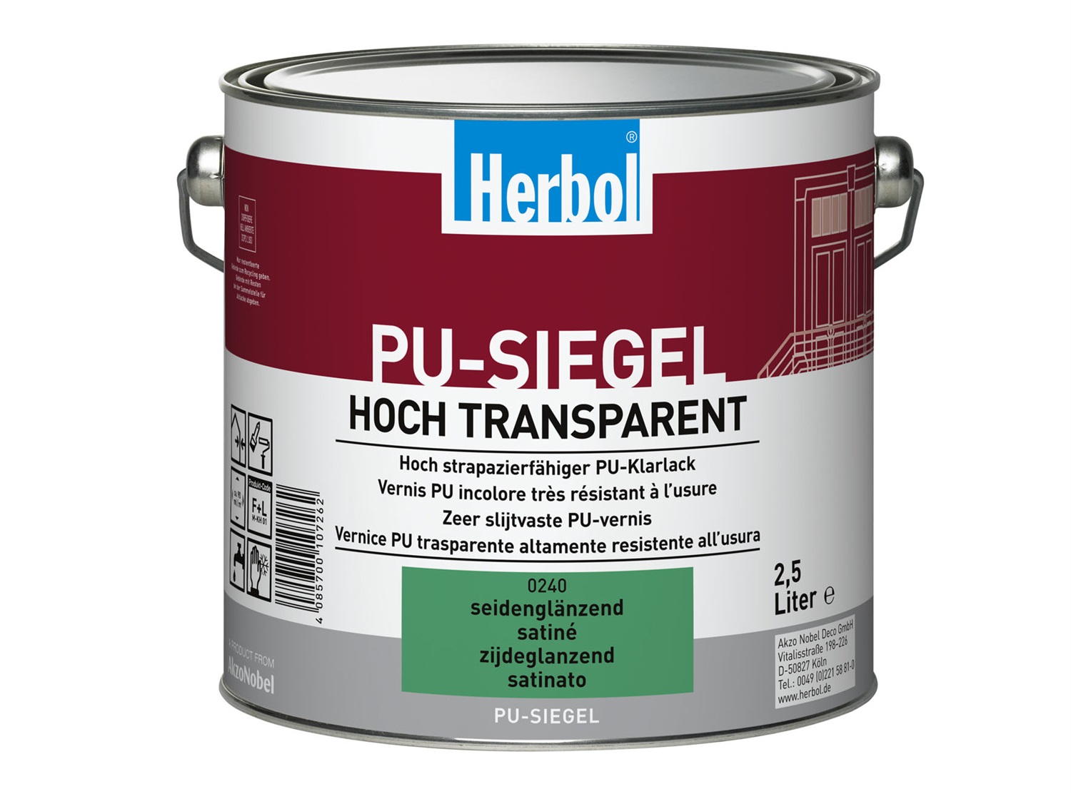 Herbol PU-Siegel Aqua 0,75 L - Finitura Poliuretanica Trasparente per Interni ed Esterni, Alta Resistenza e Inodore