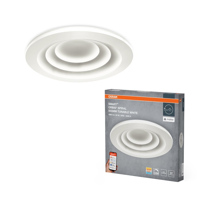 OSRAM SMART Matter Plafoniera LED Bianca 500mm, 40W, 1900lm, TW 3000-6500K, WiFi e compatibile con Alexa