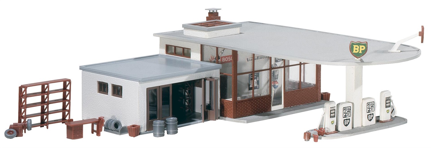 FALLER 130347 - Pompa di benzina in plastica dettagliata per diorami e layout ferroviari