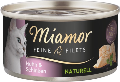 Miamor Feine Filets Naturell e Delicato Filetto Naturale - Cibo umido per gatti 80 g con Pollo e Prosciutto in Salsa Propria