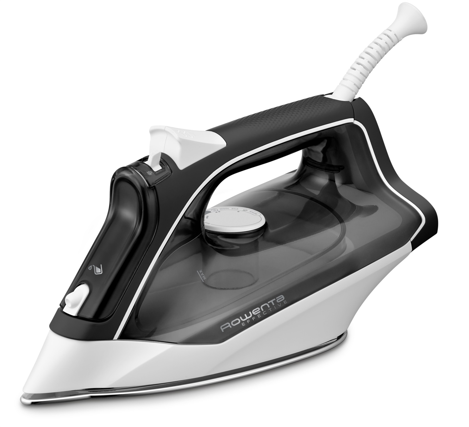 Rowenta DX1530 Effective 2 - Ferro da Stiro a Vapore con Anticalcare, Potenza 2200 W, Colpo Vapore 100 g/min, Acciaio Inossidabile, Cavo 2 m, Nero/Bianco/Grigio