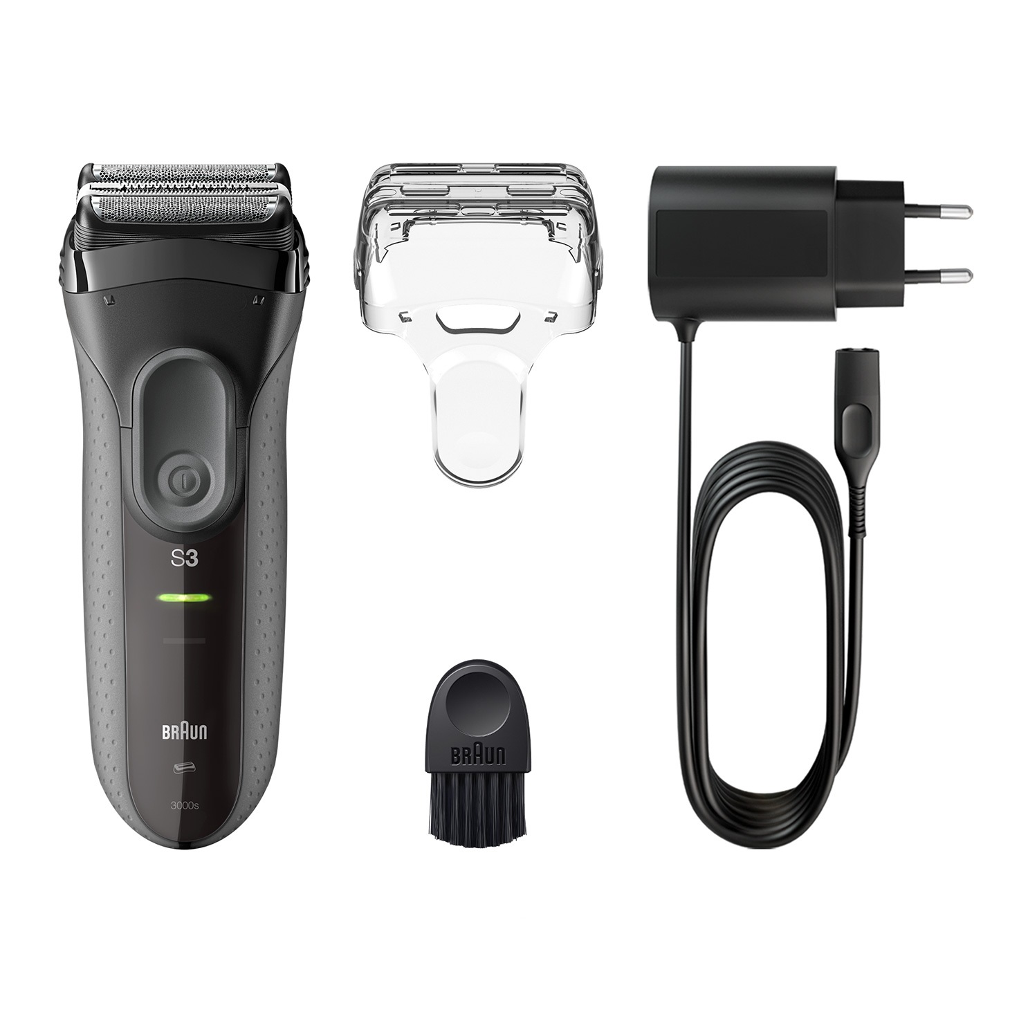 Braun Series 3 ProSkin 3000s Rasoio Elettrico Ricaricabile, Nero - 3 Elementi Oscillanti, Tecnologia MicroComb, Autonomia 45 Minuti