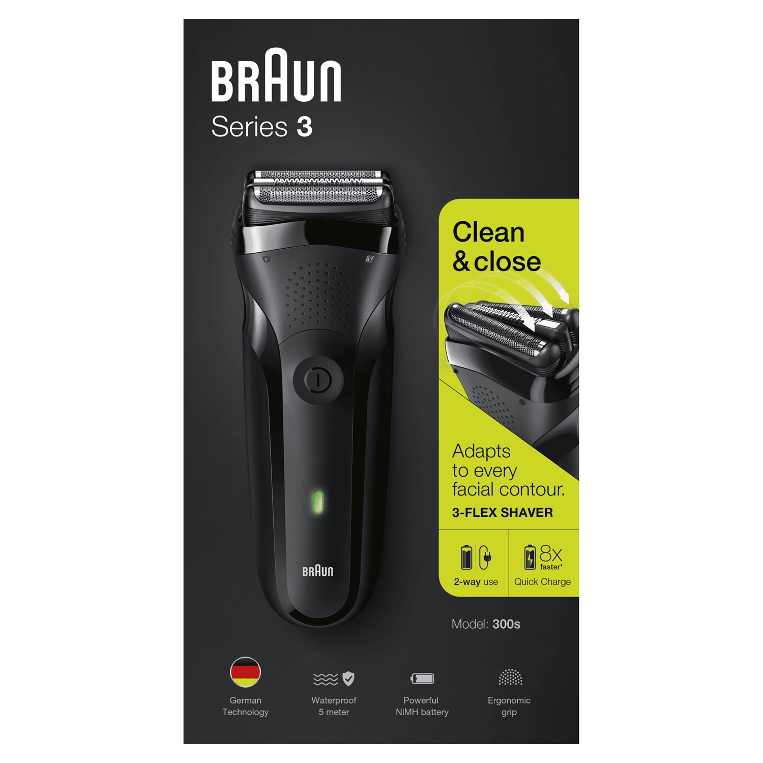 Braun Series 3 300s Rasoio Elettrico Ricaricabile per Uomo - Nero