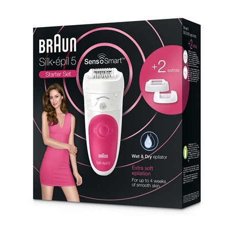 Braun Silk-épil 5 5/500 SensoSmart Epilatore Elettrico Wet & Dry con 28 Pinzette - Rosa e Bianco