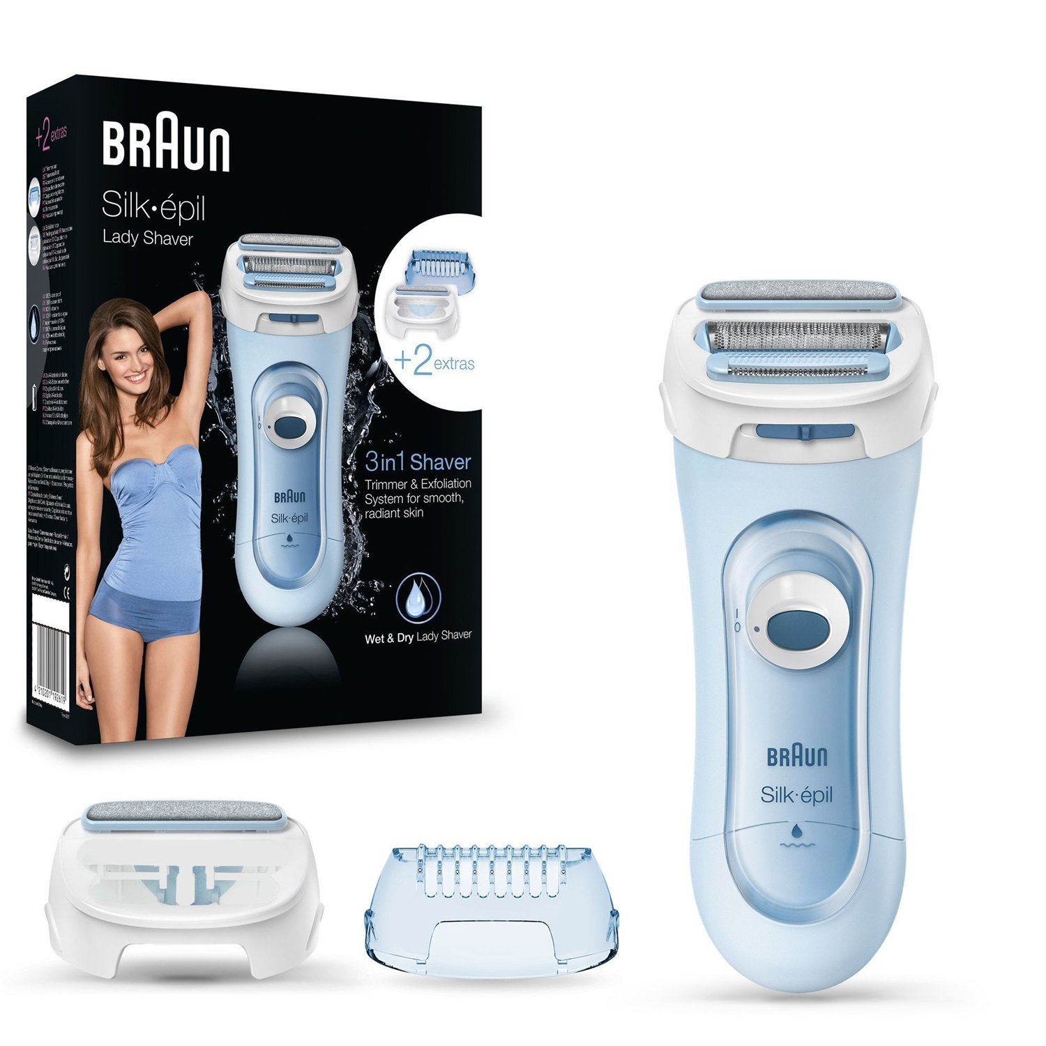 Braun Silk-épil LS5-160 Blu - Depilatore Elettrico Senza Fili 3 In 1 con Rifinitore e Sistema Esfoliante Wet&Dry, 2 Accessori Inclusi