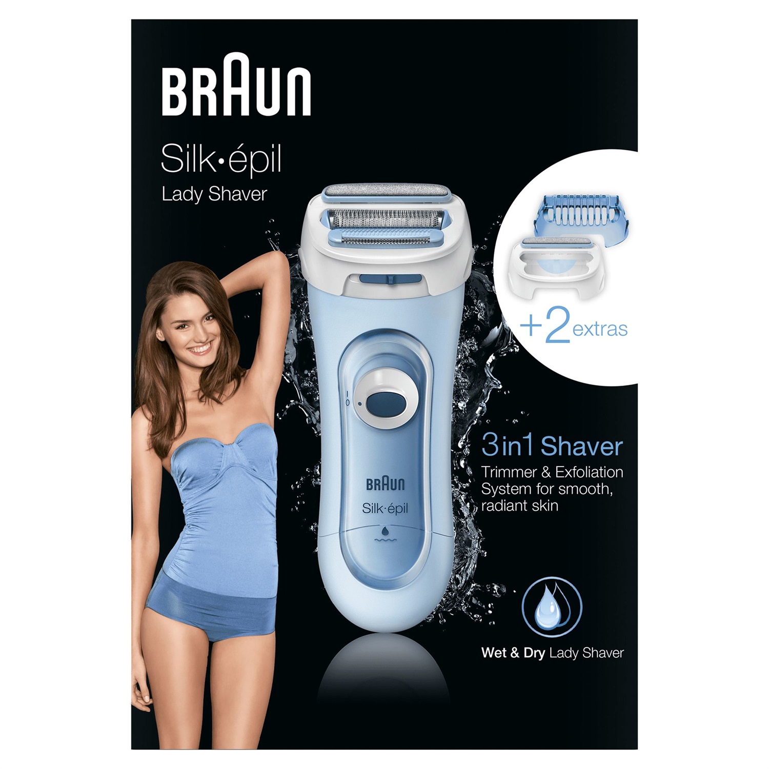 Braun Silk-épil LS5-160 Blu - Depilatore Elettrico Senza Fili 3 In 1 con Rifinitore e Sistema Esfoliante Wet&Dry, 2 Accessori Inclusi