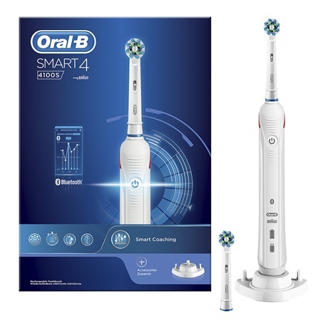 Oral-B Smart 4 4100S Spazzolino Elettrico Ricaricabile Bianco con Testina Cross Action e Modalità di Pulizia