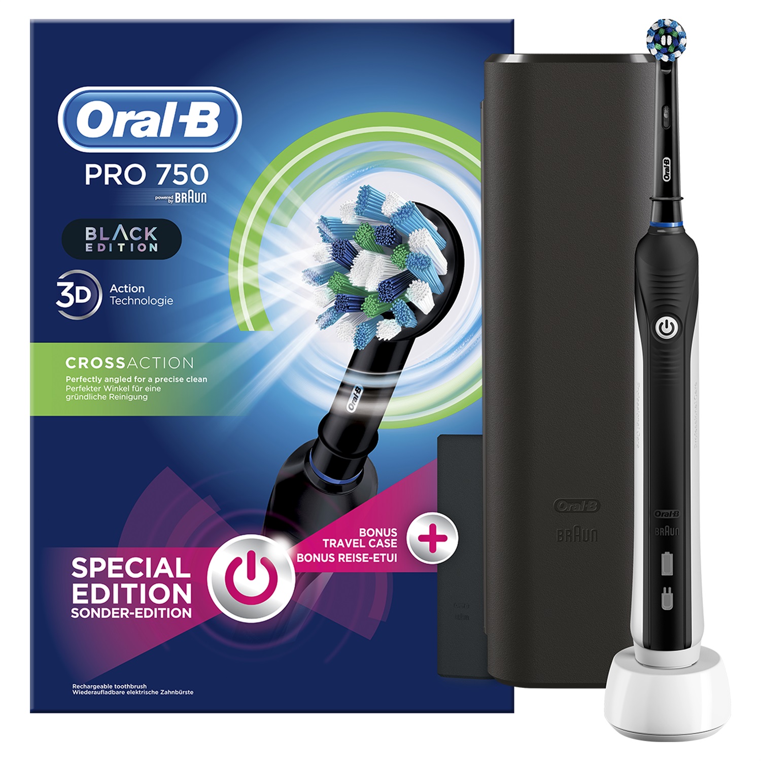 Oral-B PRO 1 750 Spazzolino Elettrico Ricaricabile con Custodia Viaggio - Tecnologia 3D per Pulizia Profonda