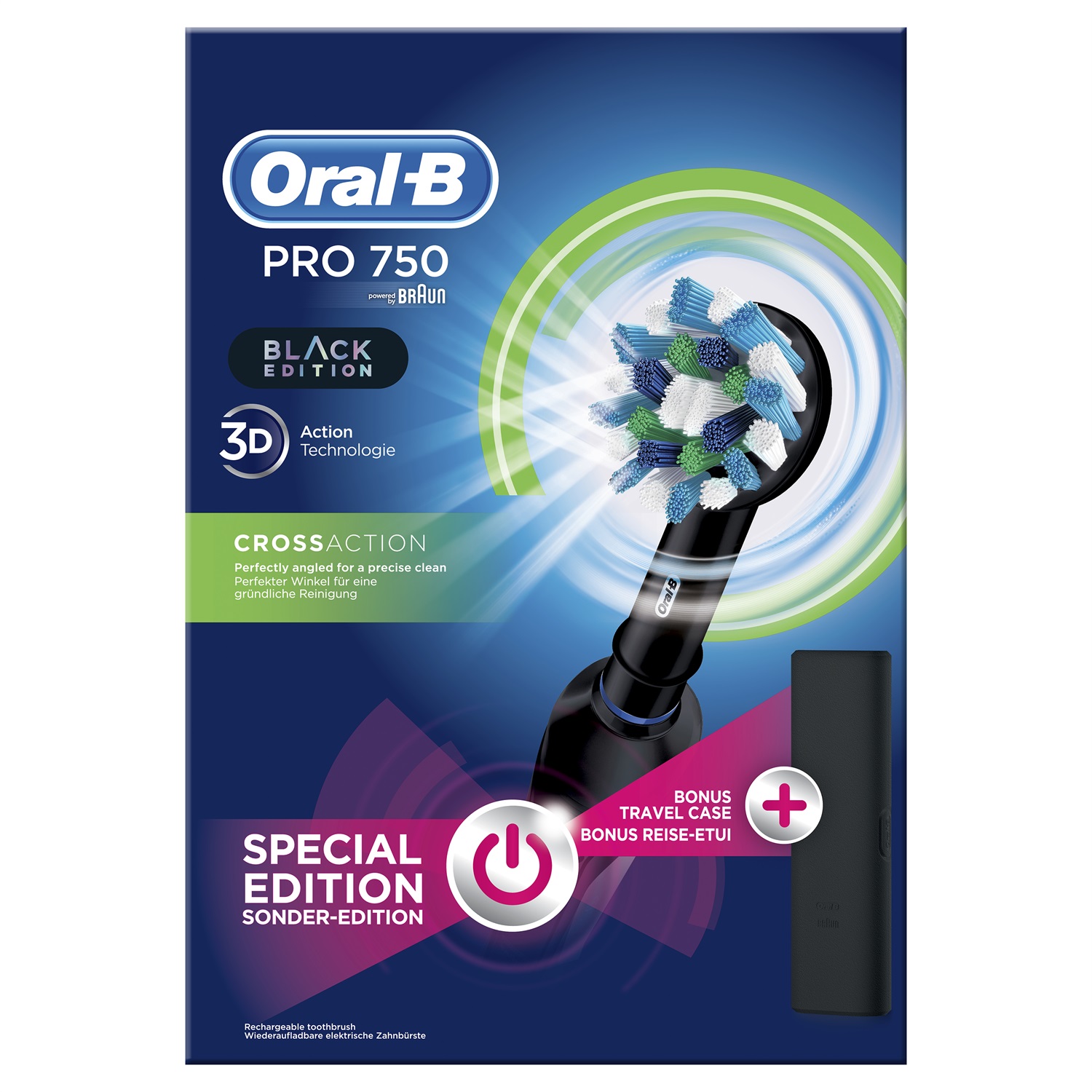 Oral-B PRO 1 750 Spazzolino Elettrico Ricaricabile con Custodia Viaggio - Tecnologia 3D per Pulizia Profonda