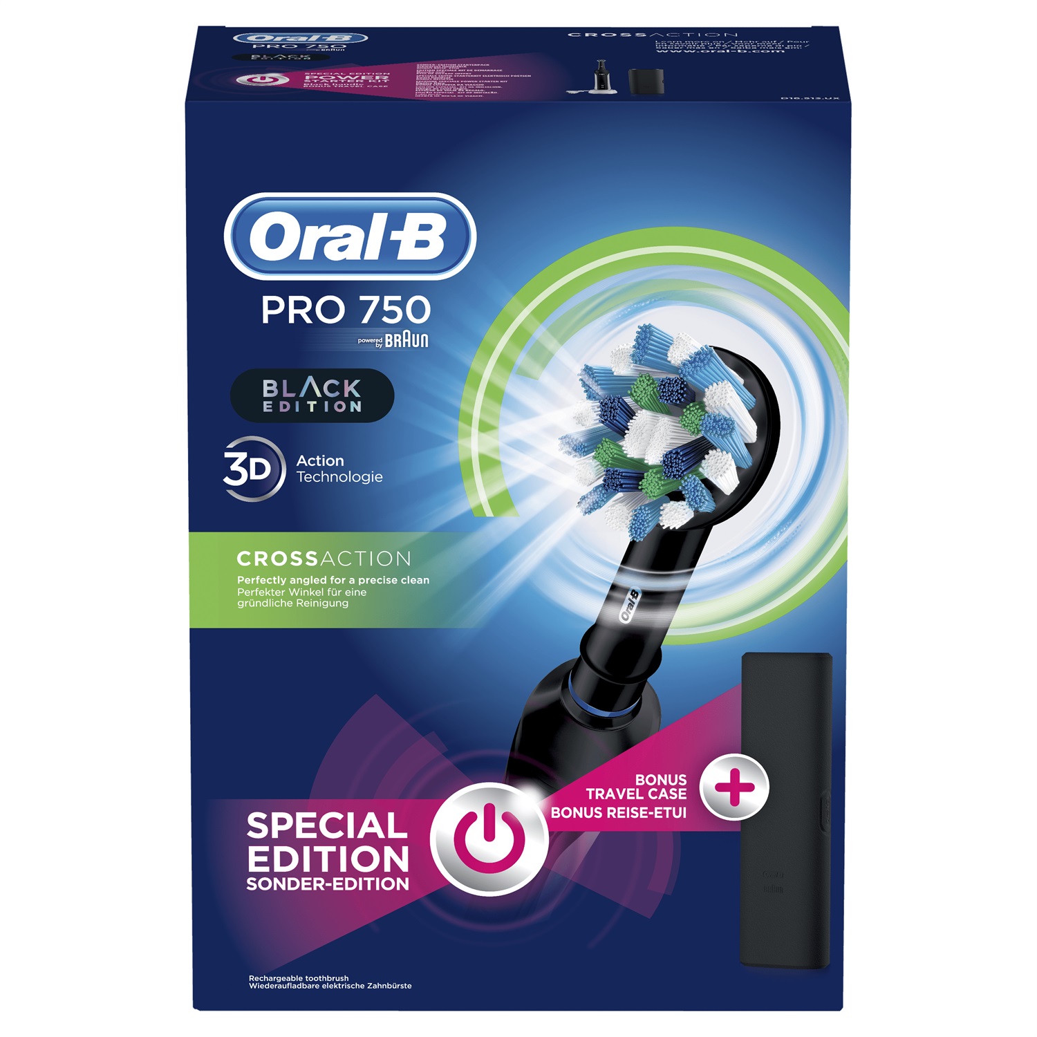 Oral-B PRO 1 750 Spazzolino Elettrico Ricaricabile con Custodia Viaggio - Tecnologia 3D per Pulizia Profonda