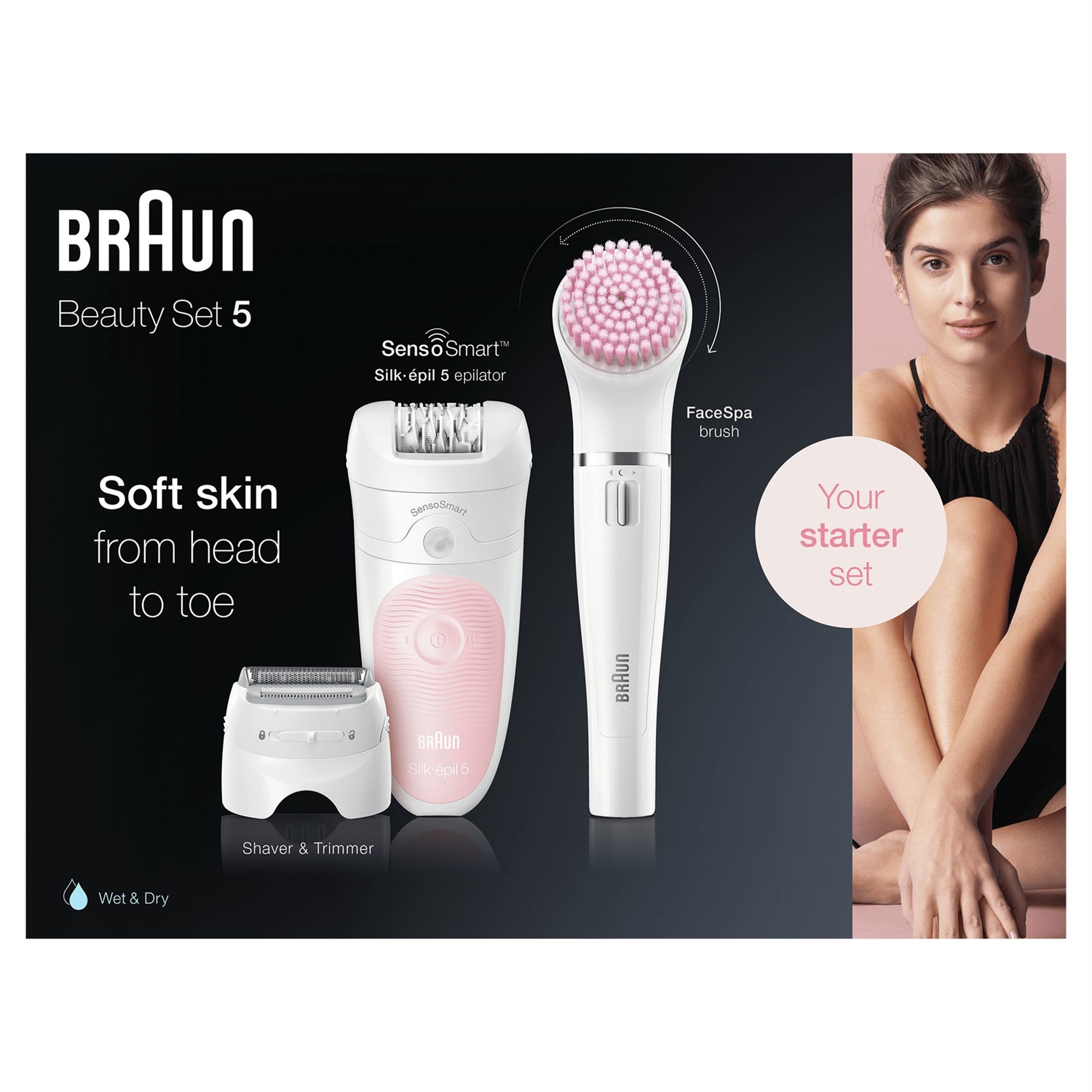 Braun Silk-épil 5 5-875 - Set di Bellezza 4-In-1 Wet&Dry Senza Fili per Donna, Epilatore, Rasoio, Rifinitore e Kit Pulizia Viso, Bianco-Rosa