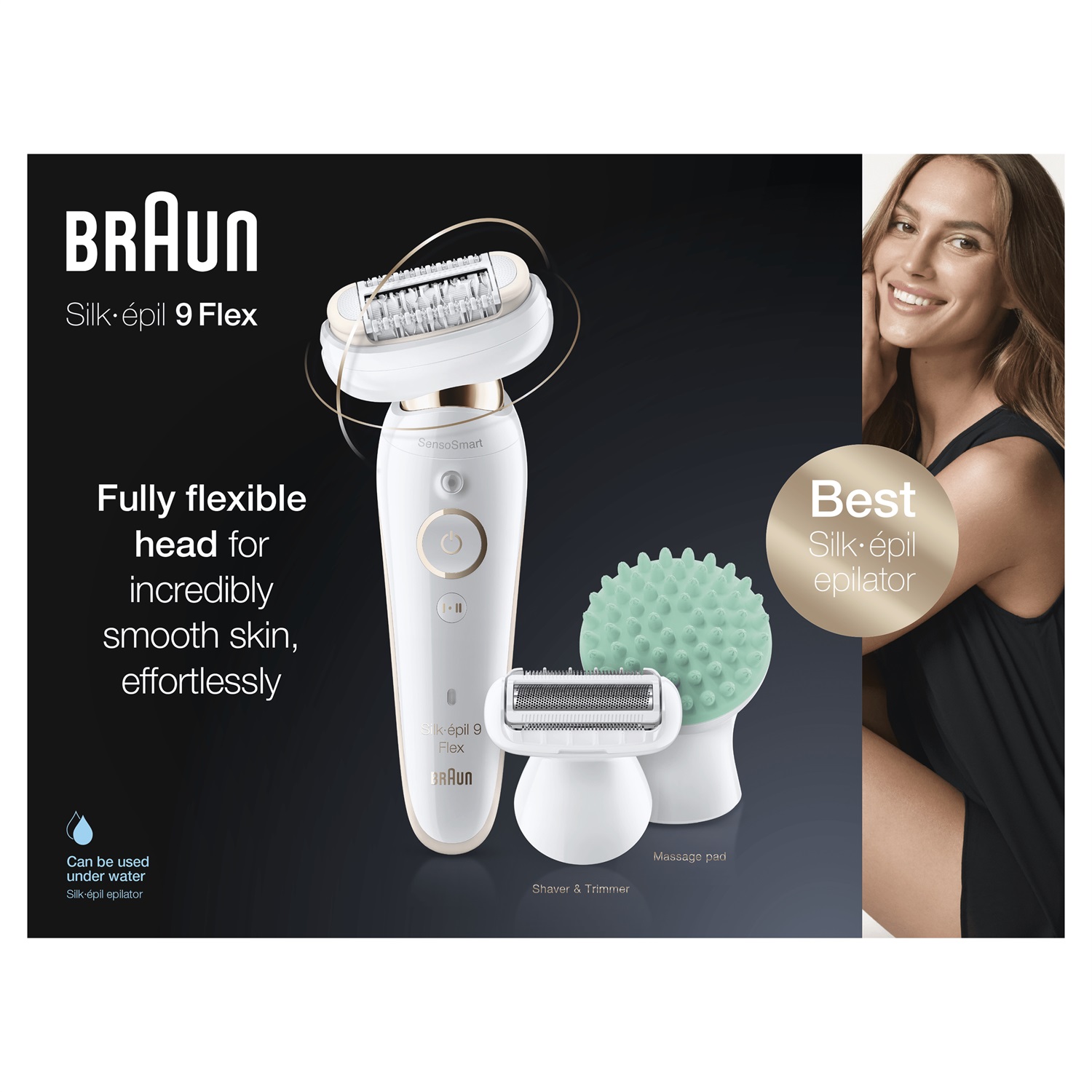 Braun Silk-épil 9 Epilatore Elettrico Donna con 40 Pinzette, Accessorio Massaggiante e Custodia da Viaggio - Bianco e Oro