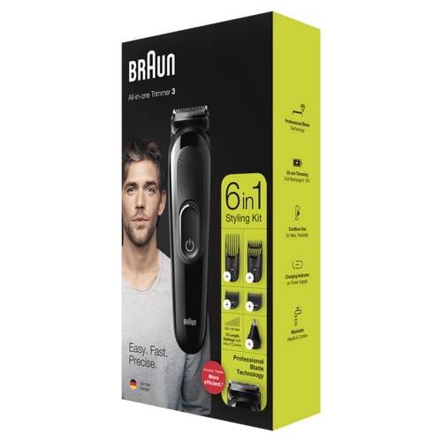 Braun MGK3220 Regolabarba Uomo 6-In-1 - Rifinitore Viso, Naso e Orecchie, Tagliacapelli con 6 Accessori Intercambiabili