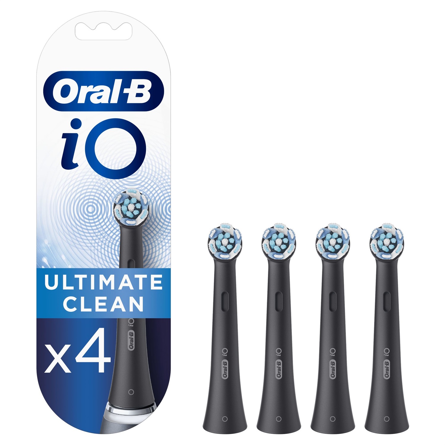 Oral-B iO Ultimate Clean Testine di Ricambio Nere, 4 Pezzi - Rimuove il 100% della Placca, Progettate per Spazzolini Oral-B iO