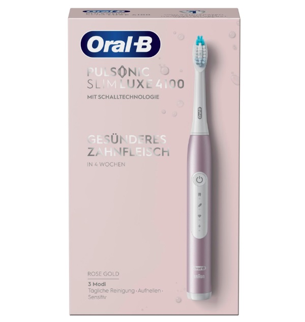 Oral-B Pulsonic Slim Luxe 4100 - Spazzolino elettrico sonico Oro Rosa con 3 modalità di pulizia, timer e 2 testine di ricambio