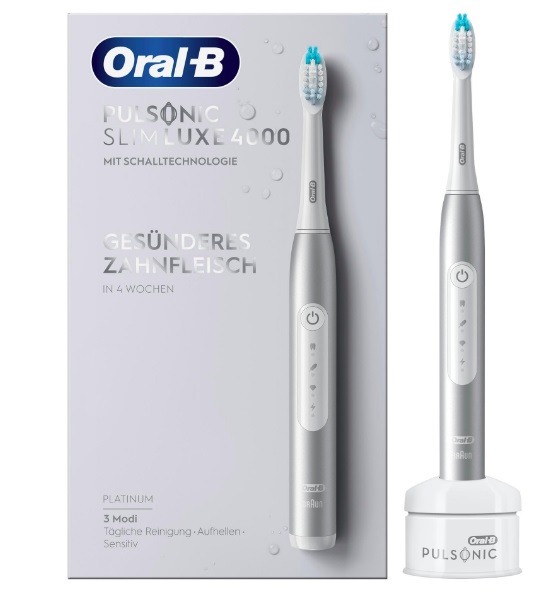 Oral-B Pulsonic Slim Luxe 4000 Spazzolino Elettrico Sonico Platino - 3 Modalità di Pulizia, Timer e Testina Pulsonic Clean Inclusa