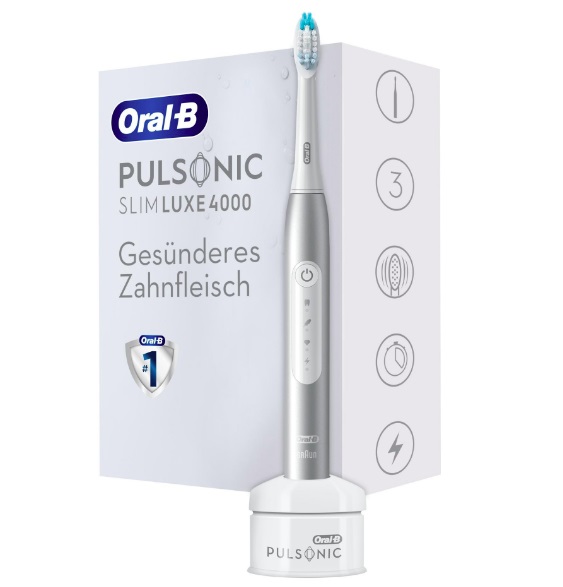 Oral-B Pulsonic Slim Luxe 4000 Spazzolino Elettrico Sonico Platino - 3 Modalità di Pulizia, Timer e Testina Pulsonic Clean Inclusa