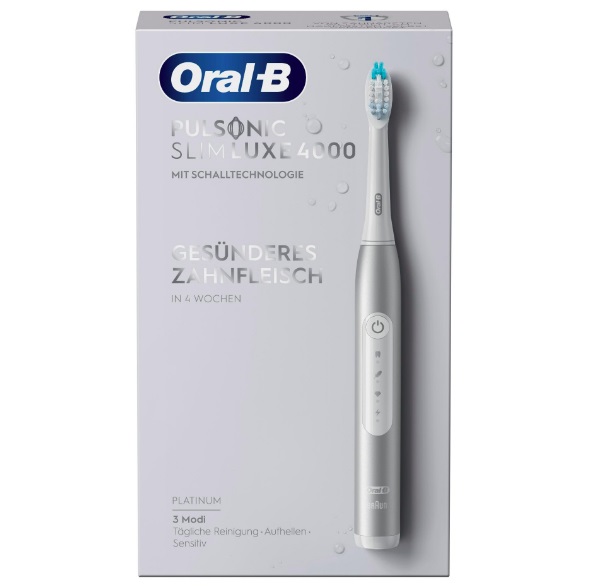Oral-B Pulsonic Slim Luxe 4000 Spazzolino Elettrico Sonico Platino - 3 Modalità di Pulizia, Timer e Testina Pulsonic Clean Inclusa
