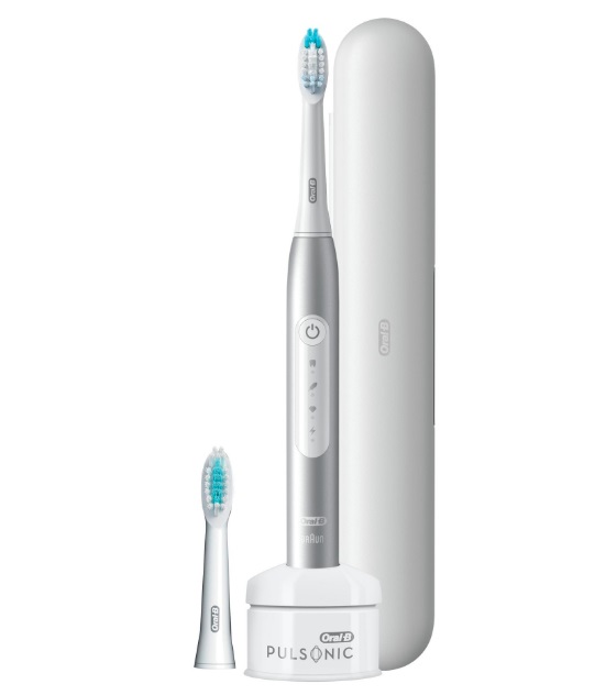Oral-B Pulsonic Slim Luxe 4500 Spazzolino Elettrico Sonico Platino - 3 Modalità di Pulizia, Timer, 2 Testine di Ricambio, Ultra Sottile e Leggero