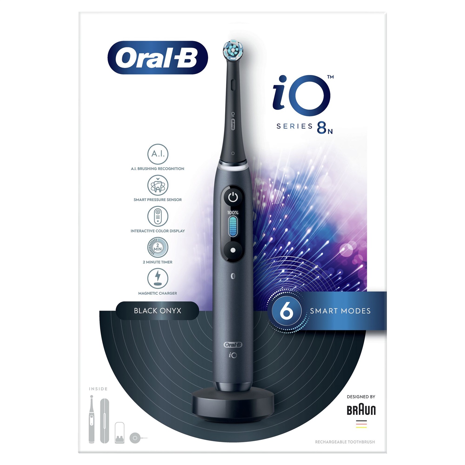 Oral-B iO 8n - Spazzolino Elettrico Ricaricabile Nero con Modalità di Pulizia Avanzate