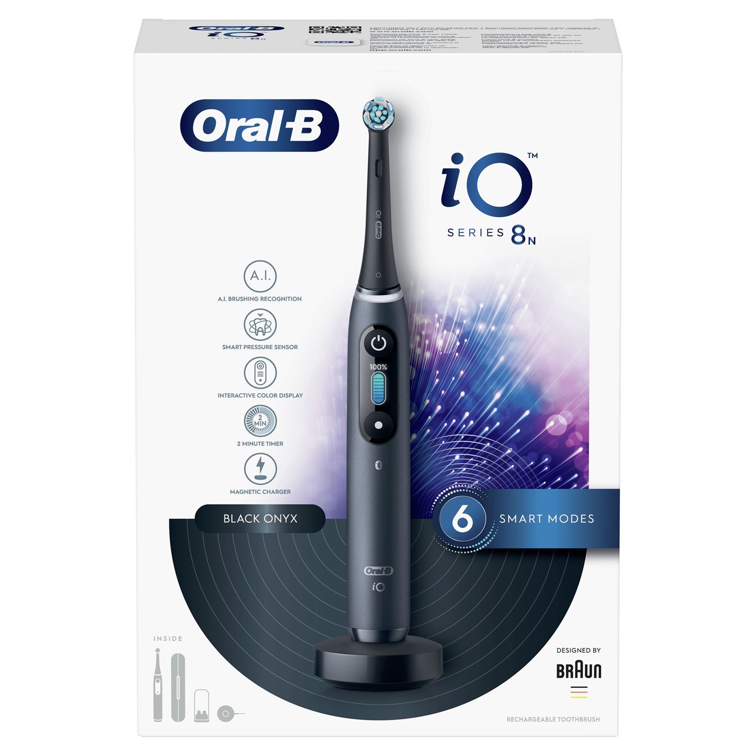 Oral-B iO 8n - Spazzolino Elettrico Ricaricabile Nero con Modalità di Pulizia Avanzate