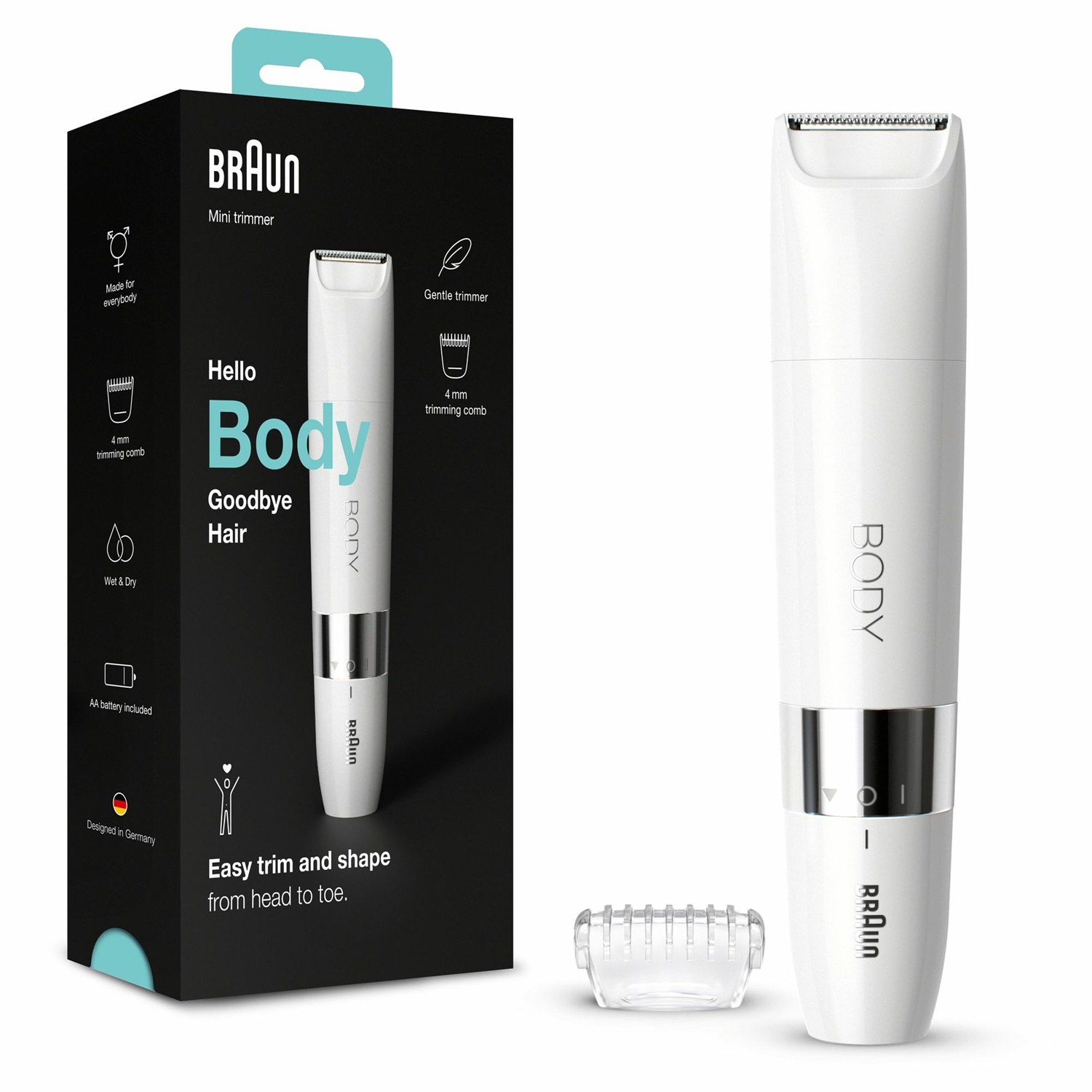 Braun Face Spa BS1000 - Rifinitore Elettrico Unisex per Corpo e Zona Bikini, Bianco, Wet & Dry, Design Compatto