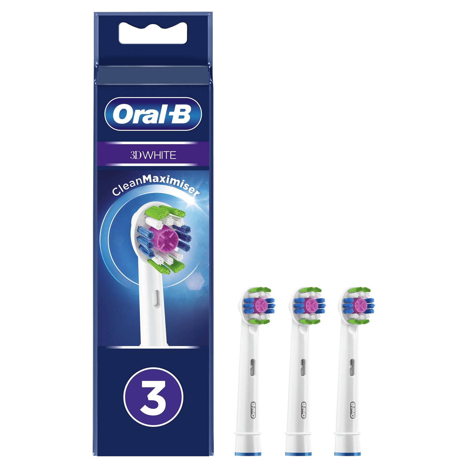 Oral-B 3D White Testine di Ricambio con Tecnologia CleanMaximiser, Confezione da 3 Pezzi, Compatibili con Spazzolini Oral-B