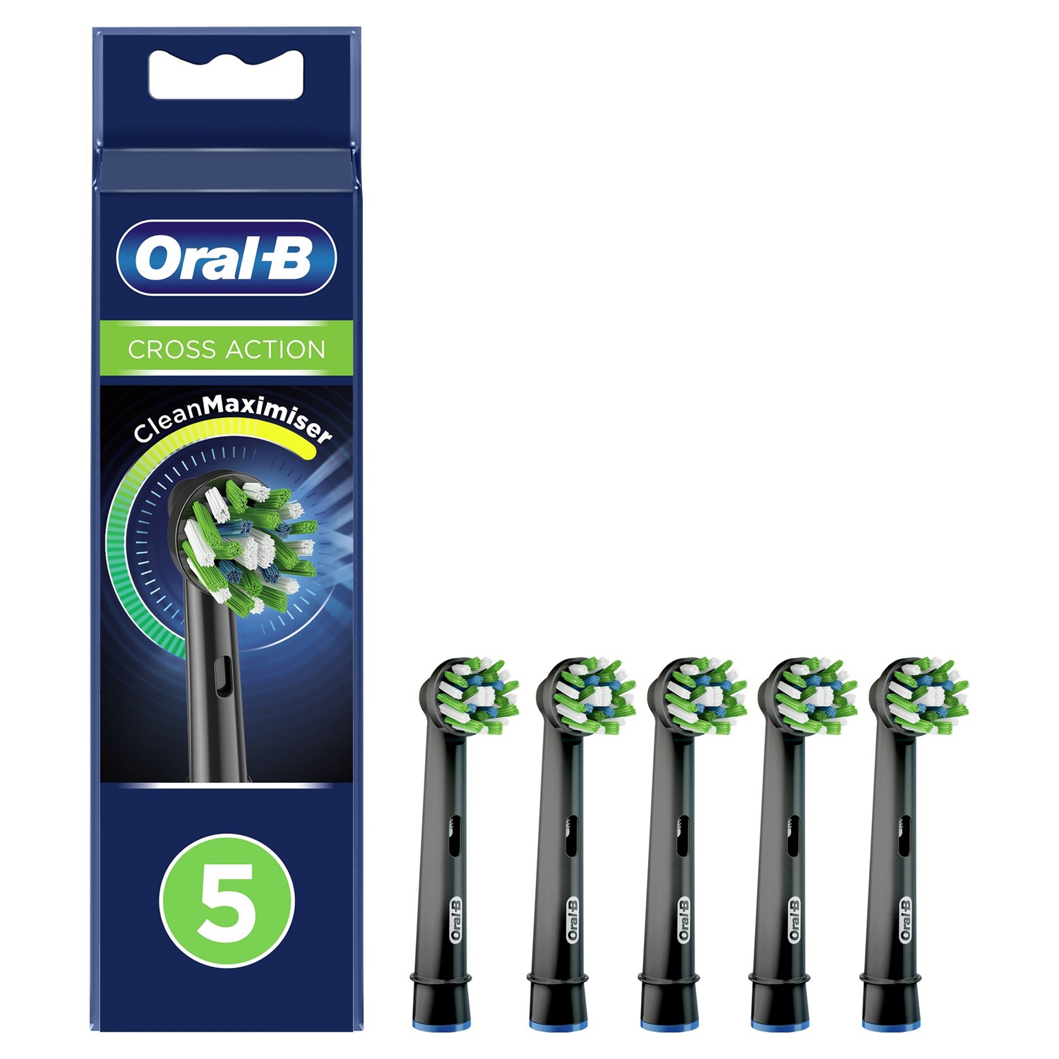 Oral-B CrossAction Testine di Ricambio Black Edition 5 Pezzi con Tecnologia CleanMaximiser - Rimozione della Placca Fino al 100% in Più