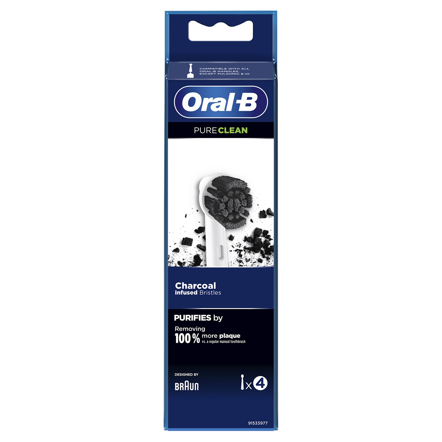 Oral-B Testina Di Ricambio Precision Clean Pure Clean Carbone, Confezione Da 4 - Setole Arricchite con Carbone per Rimozione Placca Efficace