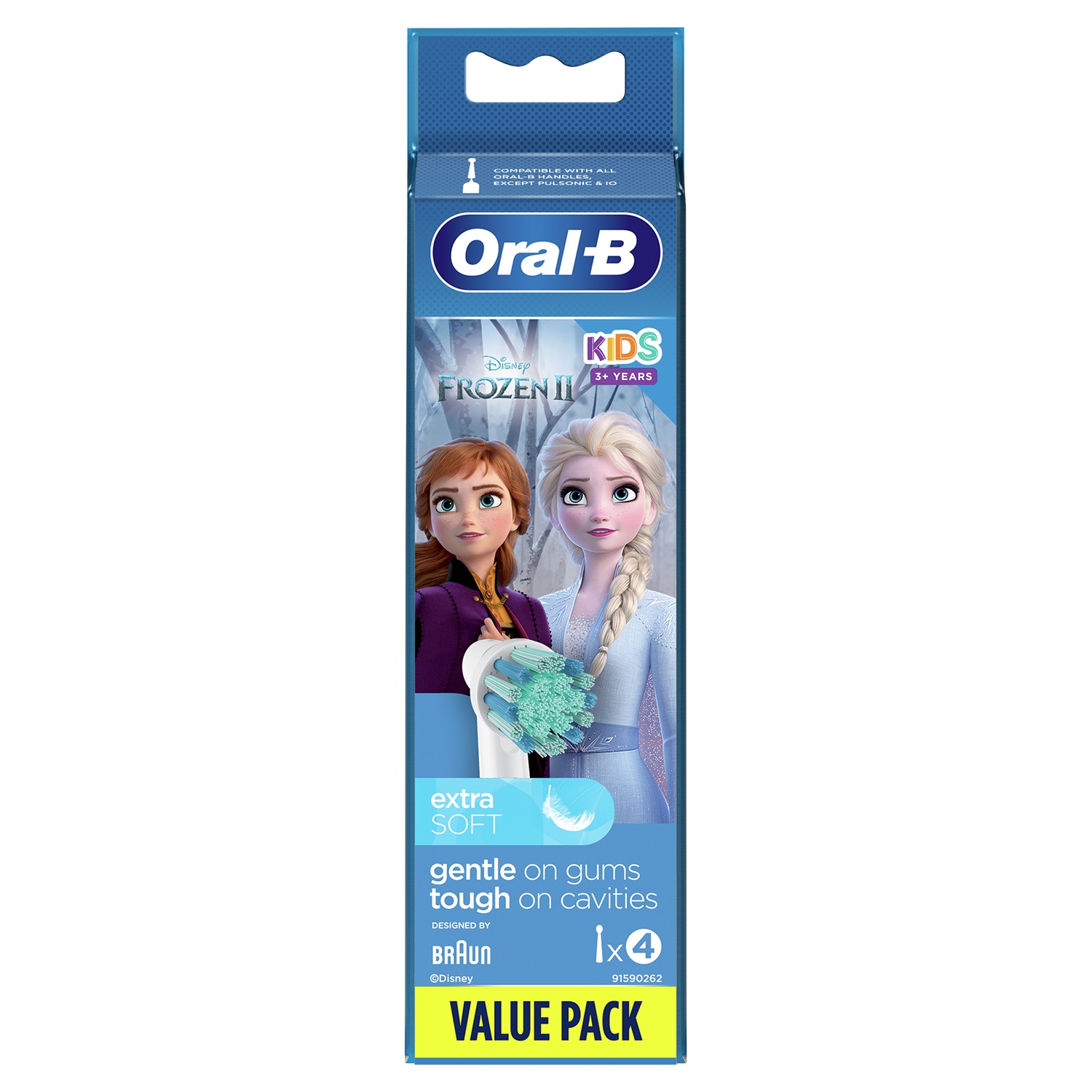 Oral-B Kids Frozen II Testine di Ricambio per Spazzolino Elettrico - 4 Pezzi, Setole Extra Morbide, Design Ispirato ai Personaggi di Frozen, Per Bambini 3 Anni