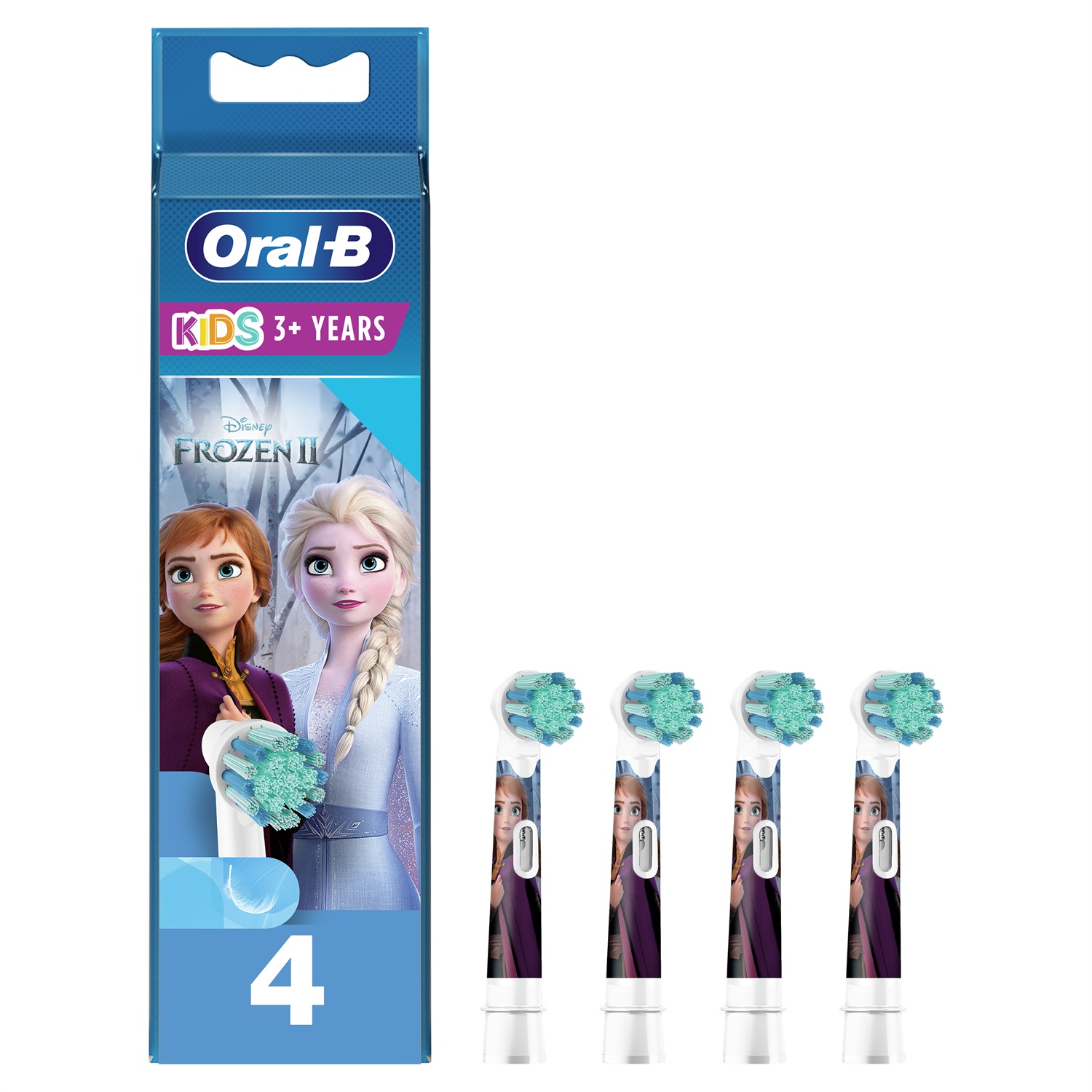 Oral-B Kids Frozen II Testine di Ricambio per Spazzolino Elettrico - 4 Pezzi, Setole Extra Morbide, Design Ispirato ai Personaggi di Frozen, Per Bambini 3 Anni