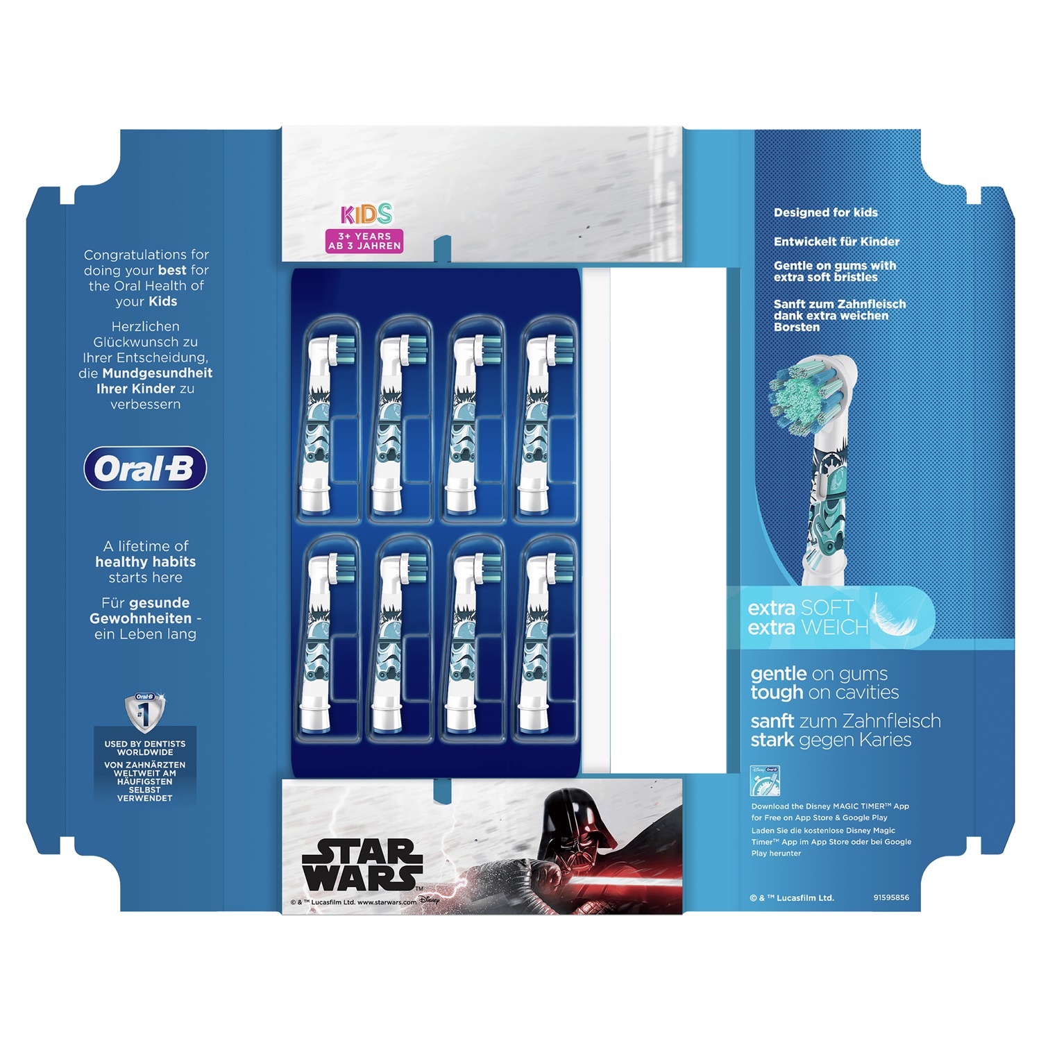 Oral-B Kids 81748450 Testine per Spazzolino Elettrico Star Wars - Confezione da 8 Pz, Extra Morbide, per Bambini 3 Anni