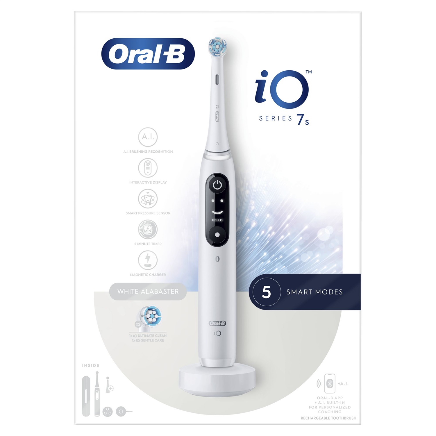 Oral-B iO 7S Spazzolino Elettrico Oscillante Bianco - 5 Modalità: Cura Quotidiana, Pulito Profondo, Cura Gum, Sensibile, Sbiancante