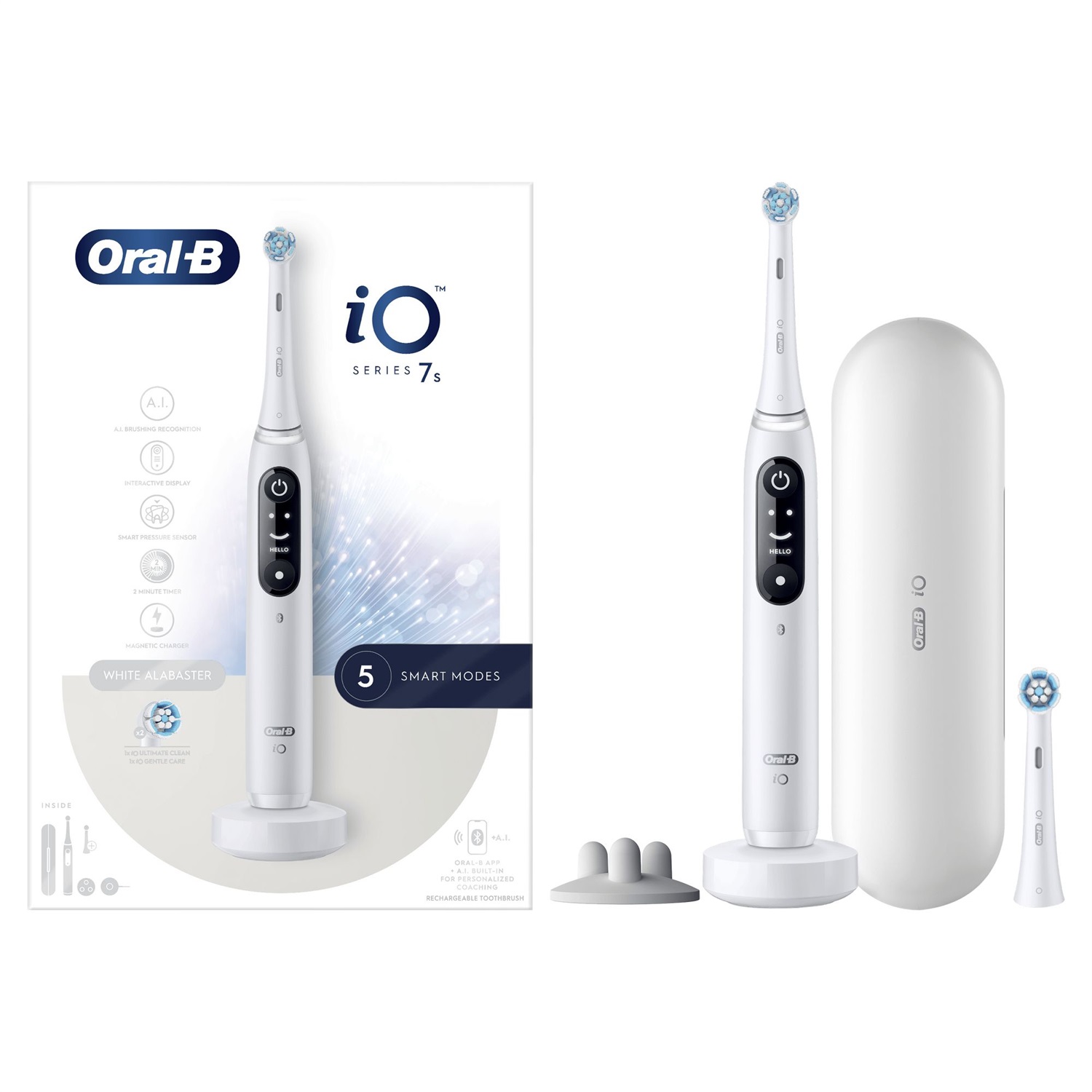 Oral-B iO 7S Spazzolino Elettrico Oscillante Bianco - 5 Modalità: Cura Quotidiana, Pulito Profondo, Cura Gum, Sensibile, Sbiancante