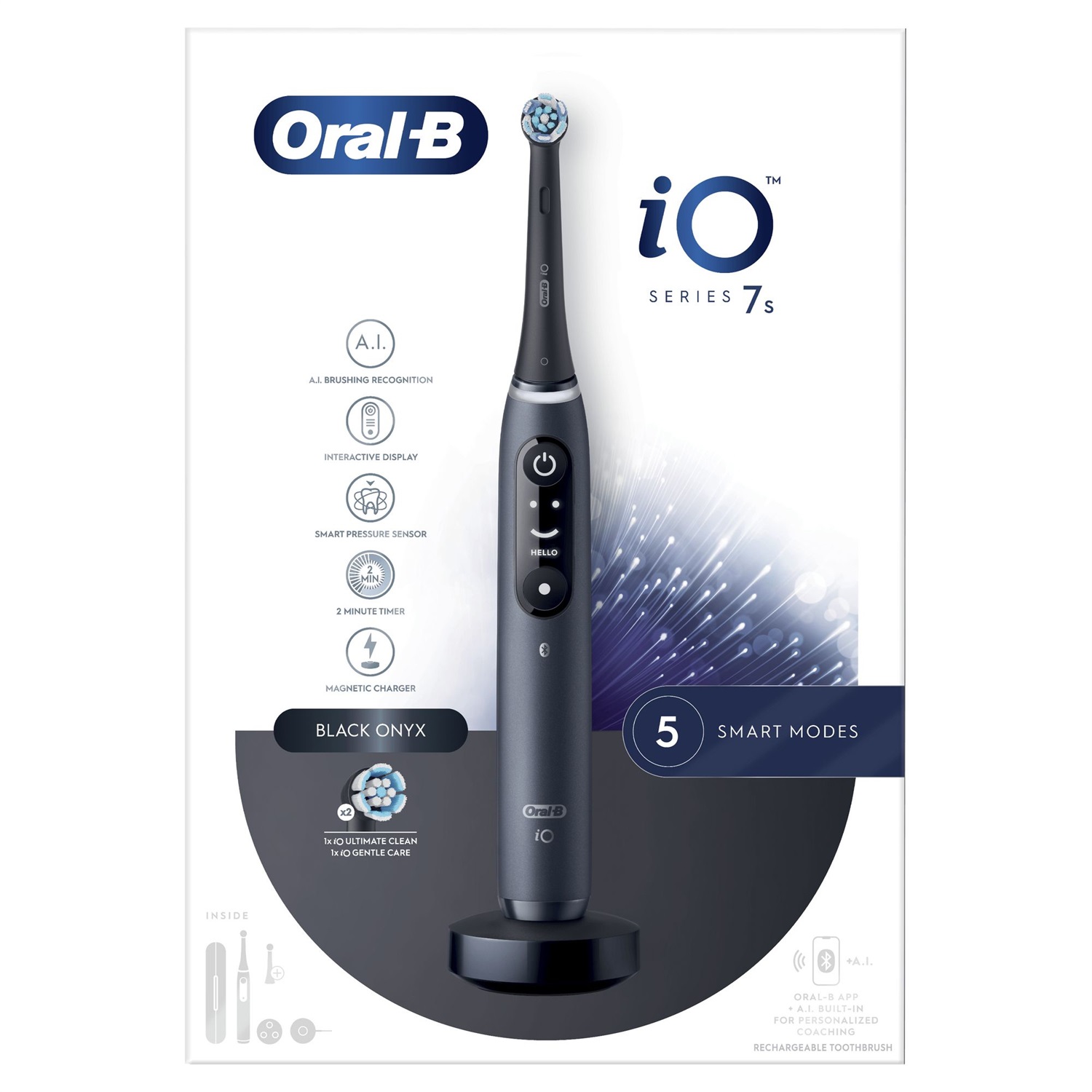 Oral-B iO 7S Spazzolino Elettrico Ricaricabile Nero con 2 Testine, Custodia Da Viaggio e Tecnologia Magnetica