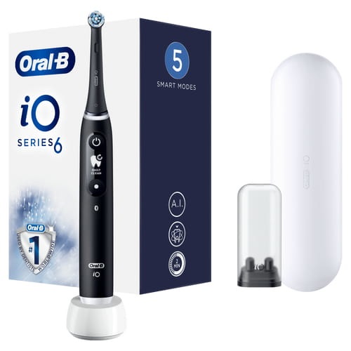 Oral-B iO 6 - Spazzolino Elettrico Ricaricabile Nero Lava con Manico Intelligente, Display Interattivo, 1 Testina e Custodia da Viaggio Premium