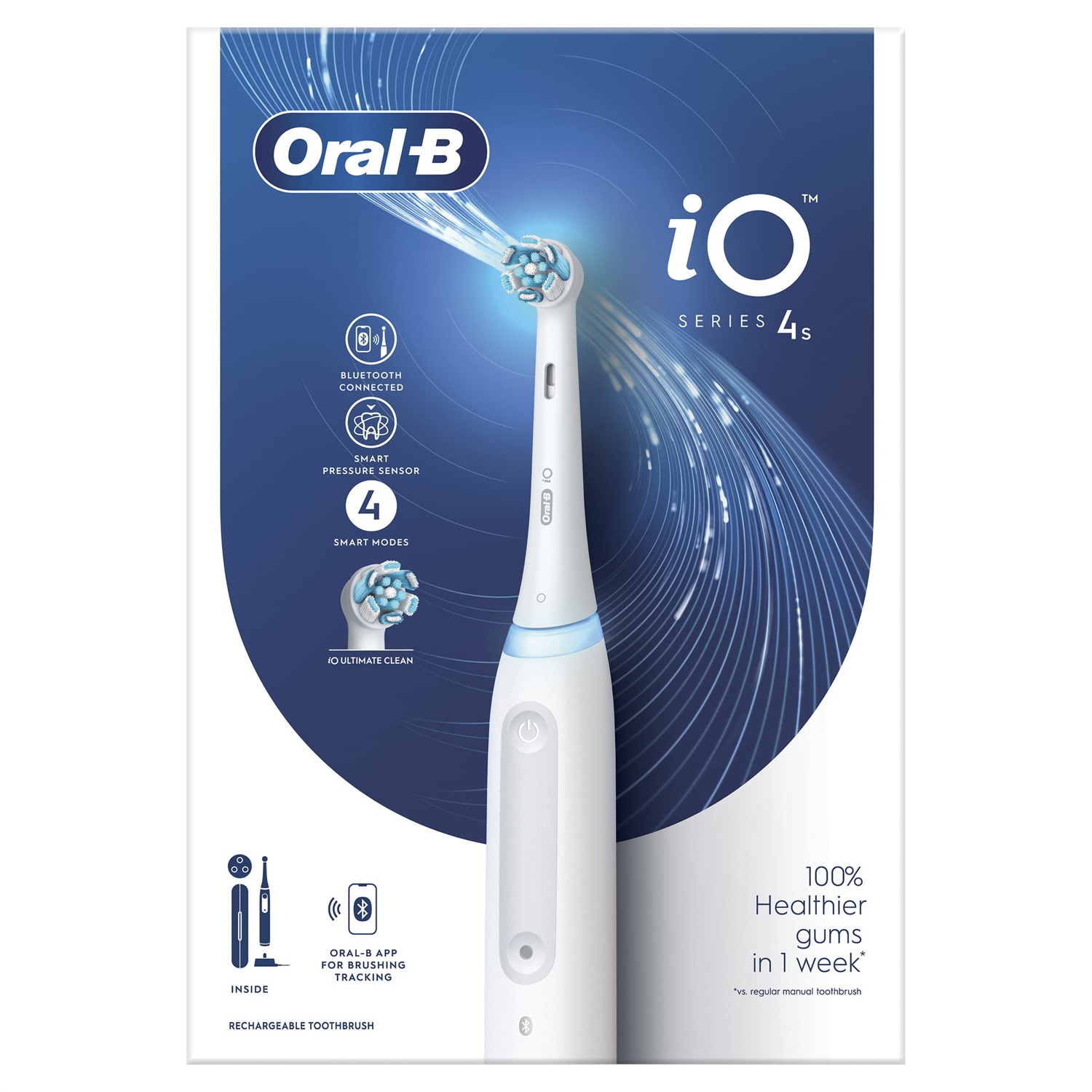 Braun Oral-B iO Spazzolino Elettrico Ricaricabile 4S Bianco - 1 Testina, 1 Custodia Da Viaggio, Tecnologia 2D, Sensore di Pressione