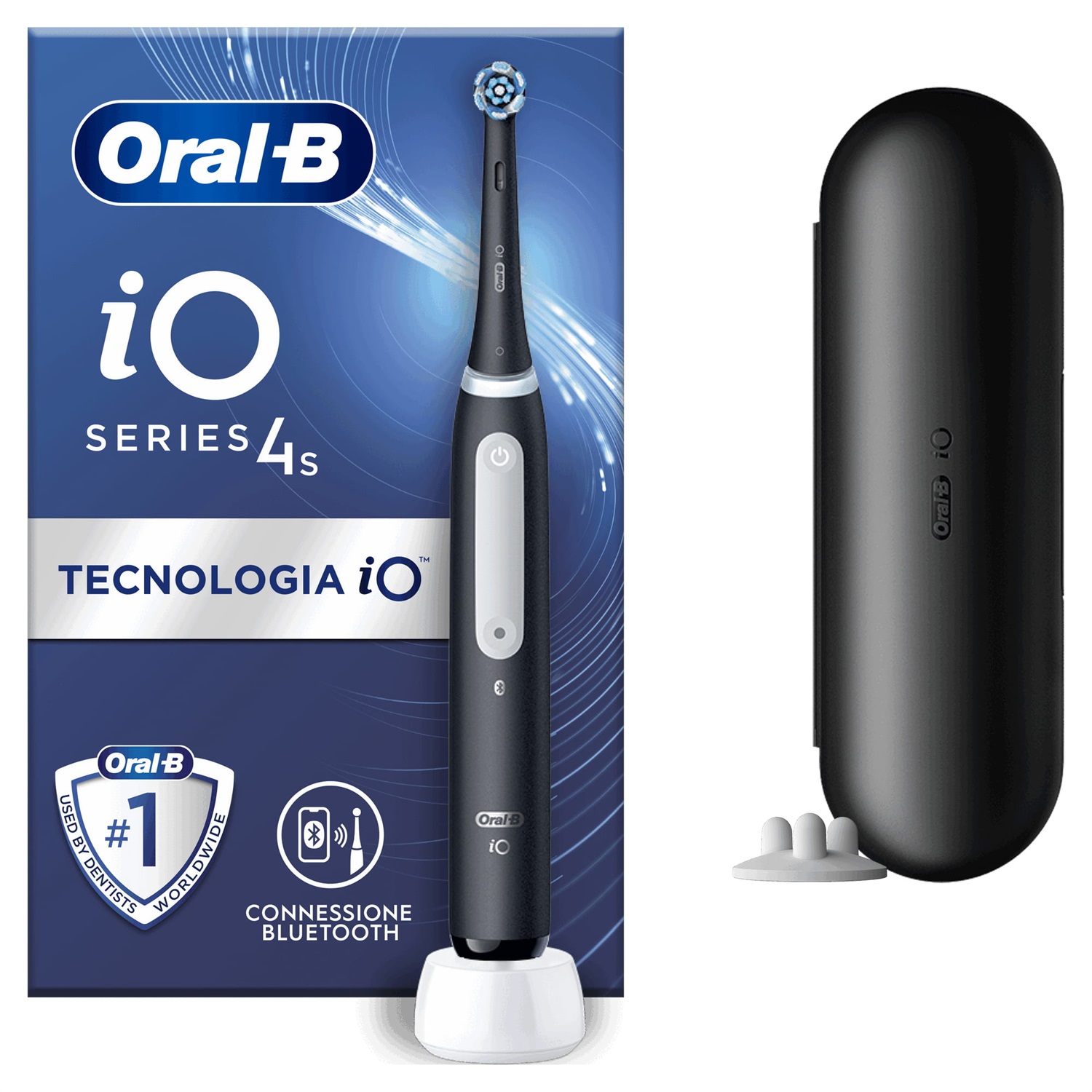Oral-B iO 4S Spazzolino Elettrico Ricaricabile Nero con Custodia da Viaggio e Porta Refill