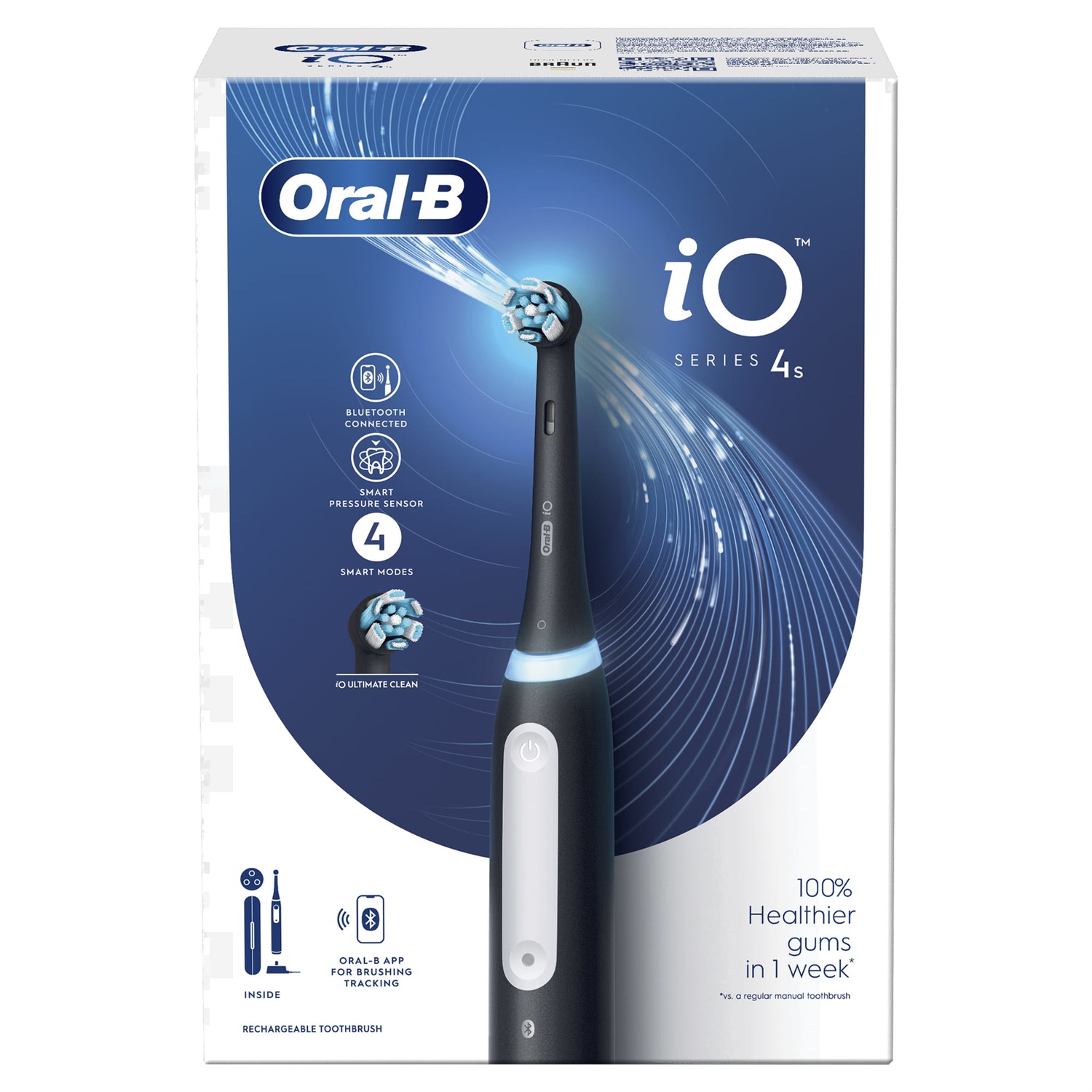 Oral-B iO 4S Spazzolino Elettrico Ricaricabile Nero con Custodia da Viaggio e Porta Refill