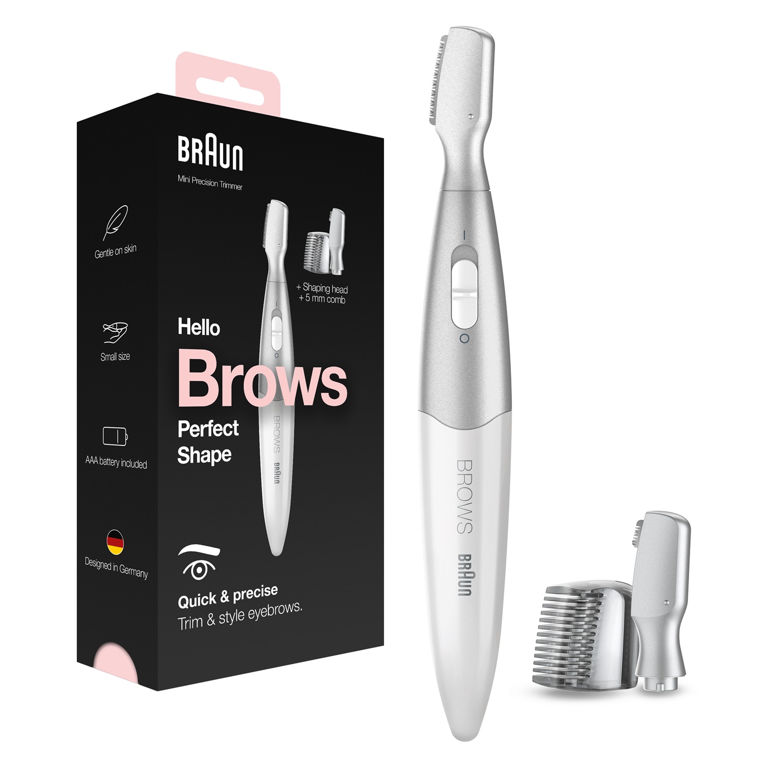 Braun FG1106 Mini Rifinitore di Precisione Argento - Styling e Definizione Sopracciglia, Depilazione Viso, Portatile e Compatto