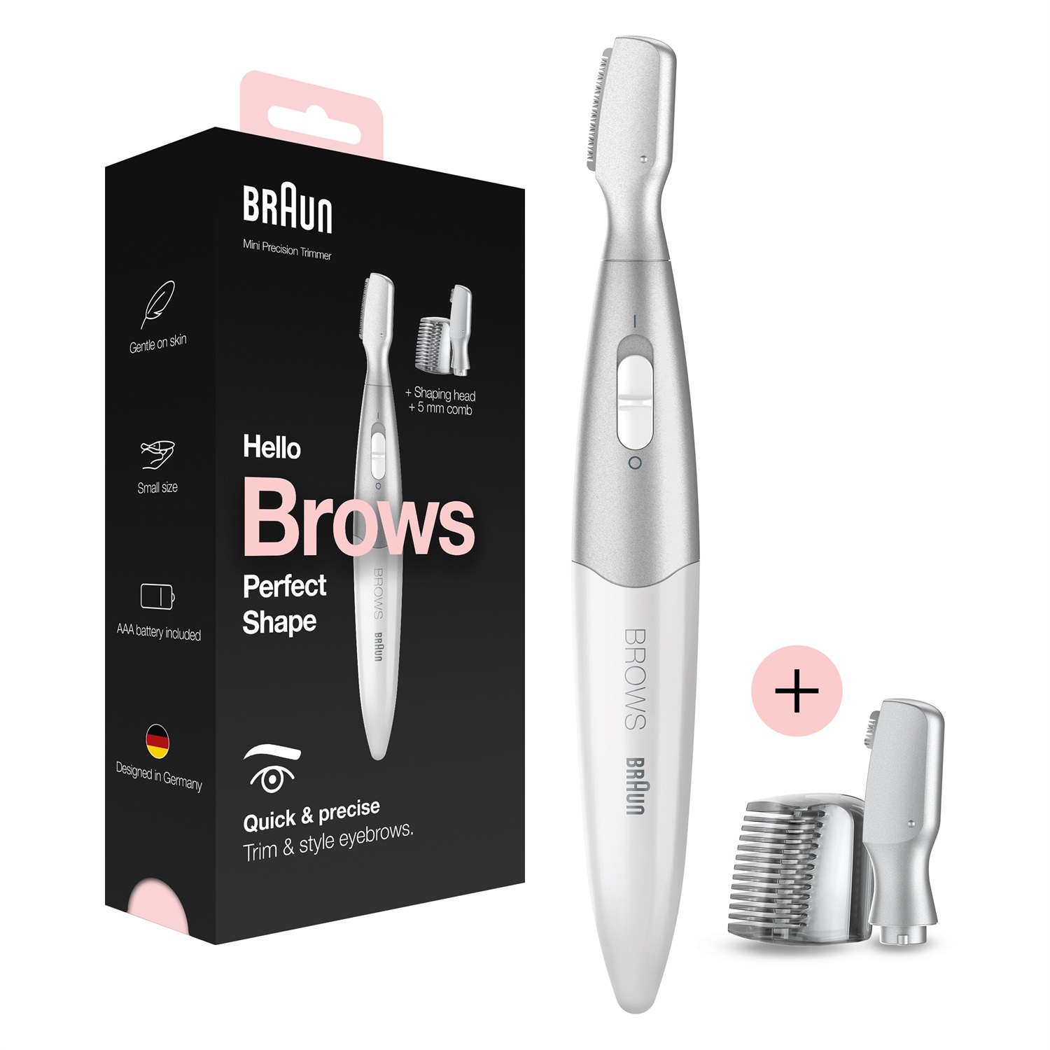 Braun FG1106 Mini Rifinitore di Precisione Argento - Styling e Definizione Sopracciglia, Depilazione Viso, Portatile e Compatto