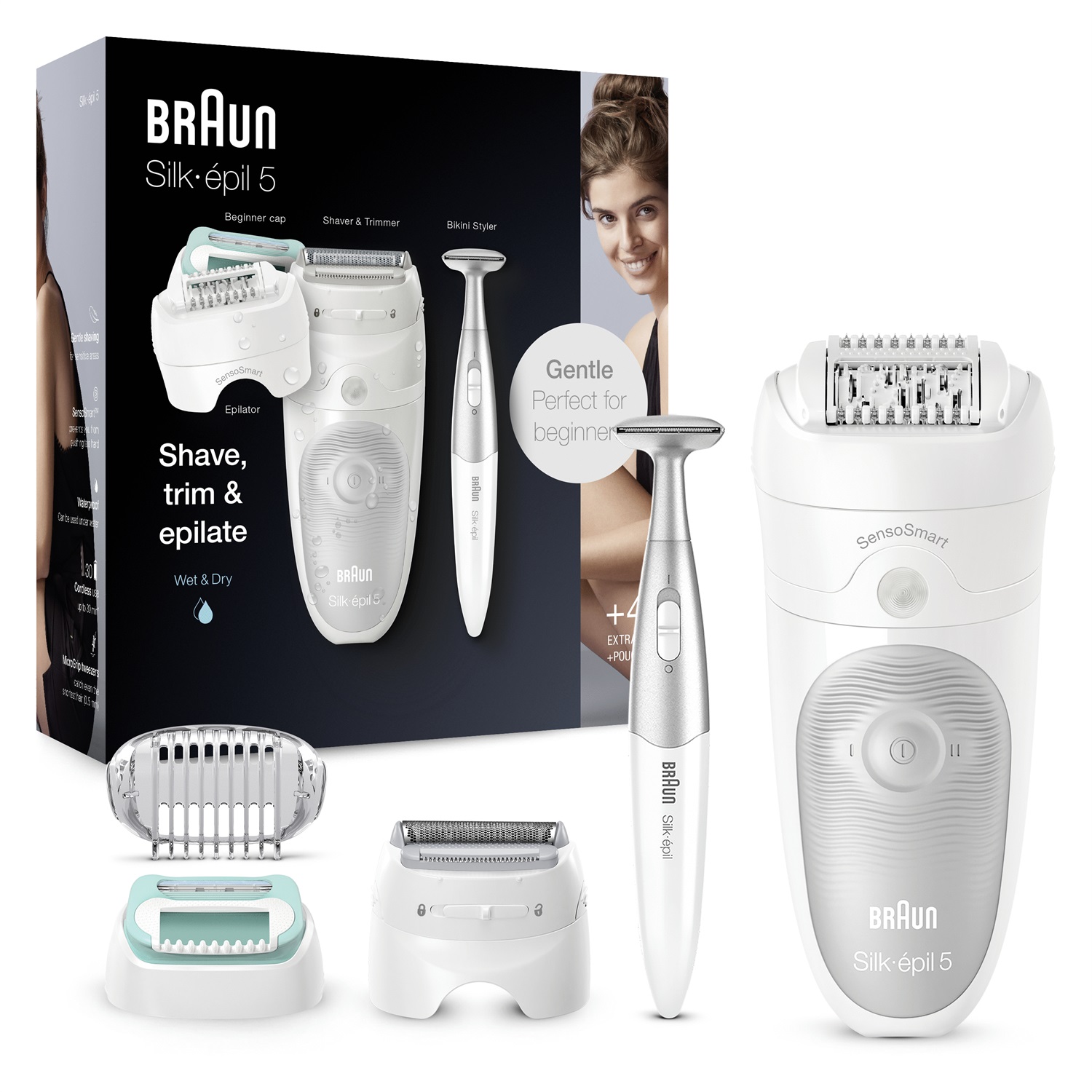 Braun Silk-épil 5 81770432 Epilatore Elettrico Donna con 28 Pinzette, Tecnologia MicroGrip, Colore Bianco, Alimentazione a Batteria