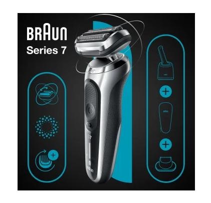 Braun Series 7 71-S7200cc Rasoio Elettrico Barba Wet&Dry con Rifinitore di Precisione, Stazione SmartCare, 360° Flex, Custodia da Viaggio, Nero/Argento