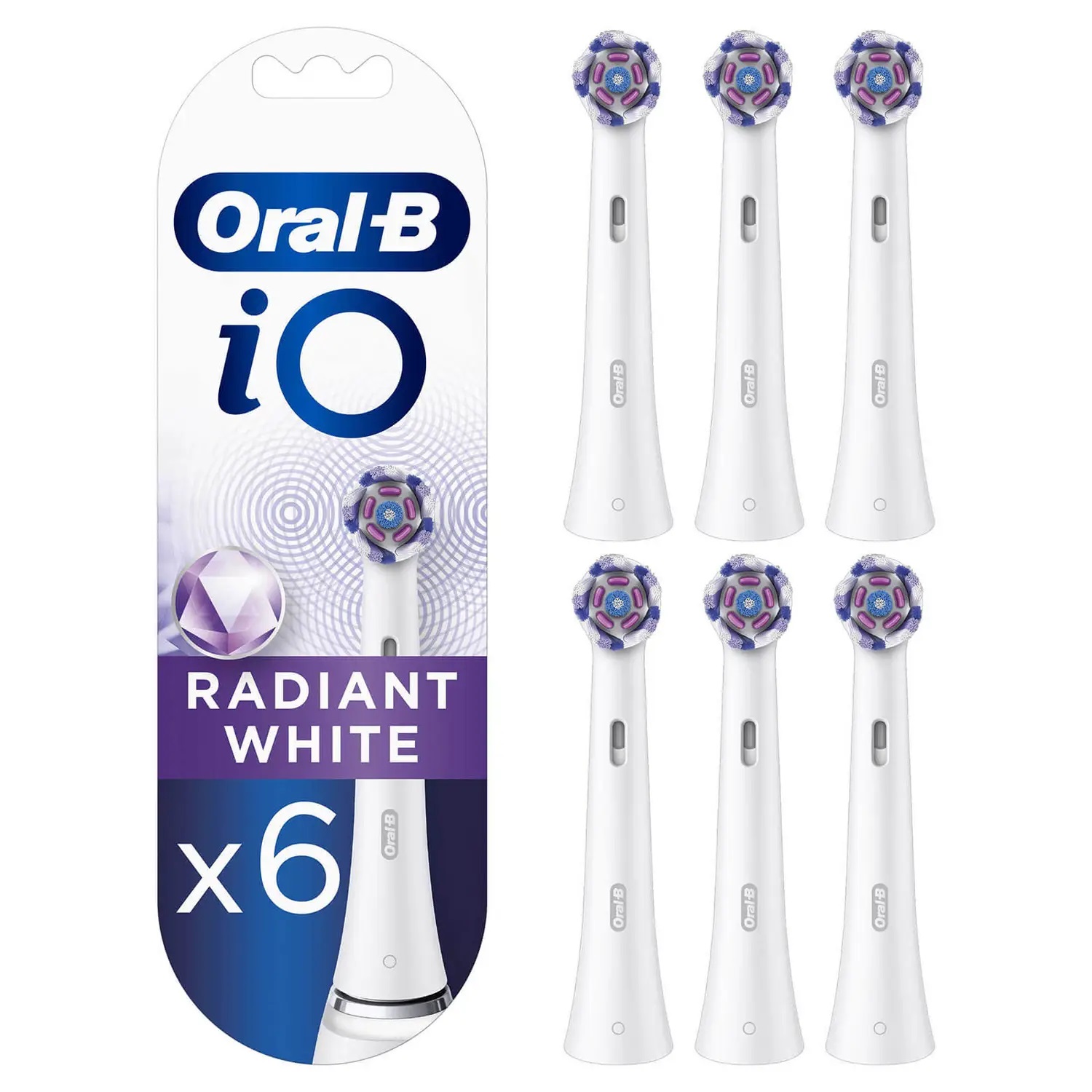 Oral-B iO Radiant White Testine Spazzolino Elettrico - Confezione da 6 Testine di Ricambio, Pulizia Sbiancante e Lucidante, Colore Bianco