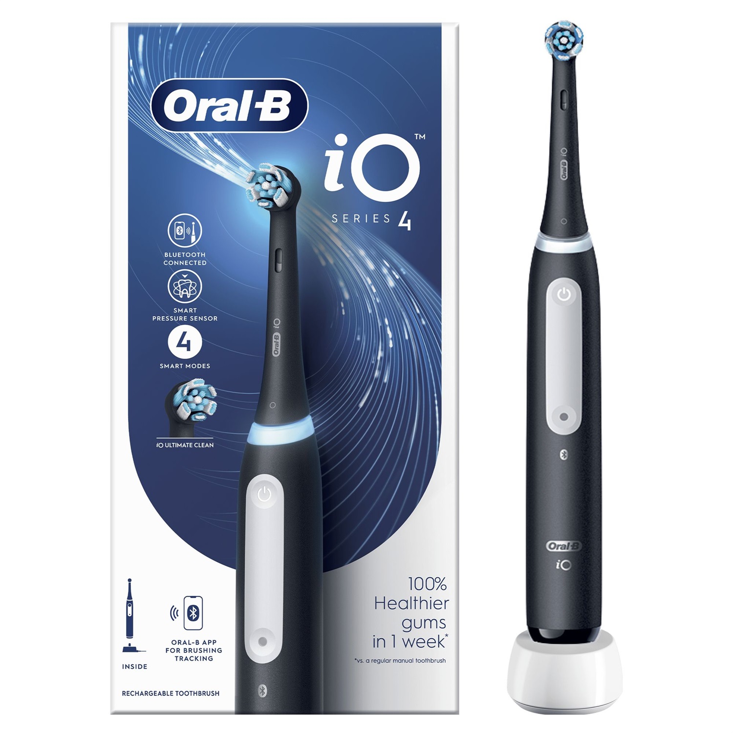 Oral-B iO Series 4 Spazzolino Elettrico Ricaricabile Nero con Tecnologia Avanzata e Sensore di Pressione
