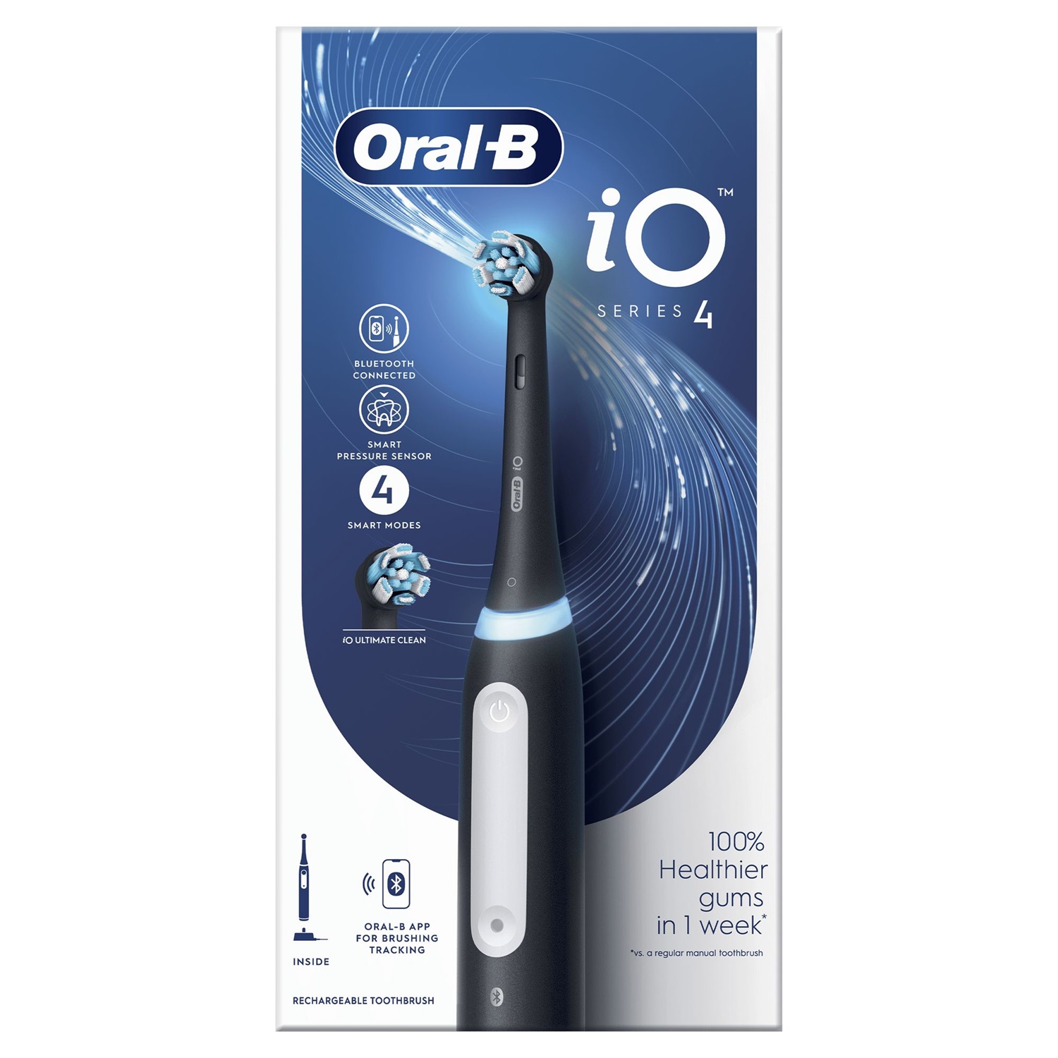Oral-B iO Series 4 Spazzolino Elettrico Ricaricabile Nero con Tecnologia Avanzata e Sensore di Pressione